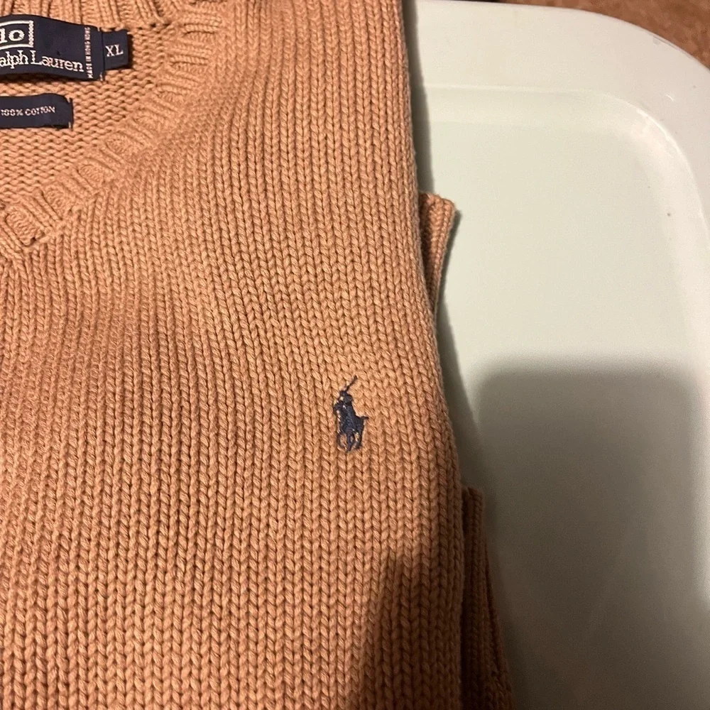 Polo Ralph Lauren classic tan v-neck sweater men’s XL